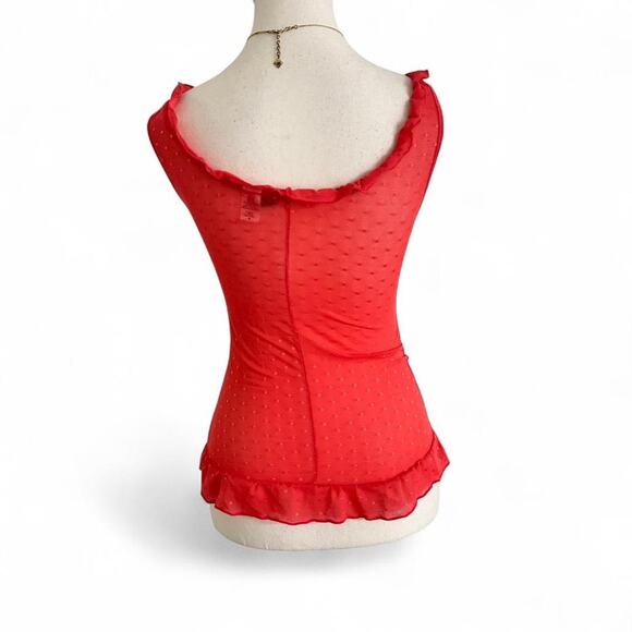 Rampage Pink-Red Lace Polka Dot Perfect Layering Staple Piece Top Size Small - Picture 2 of 5